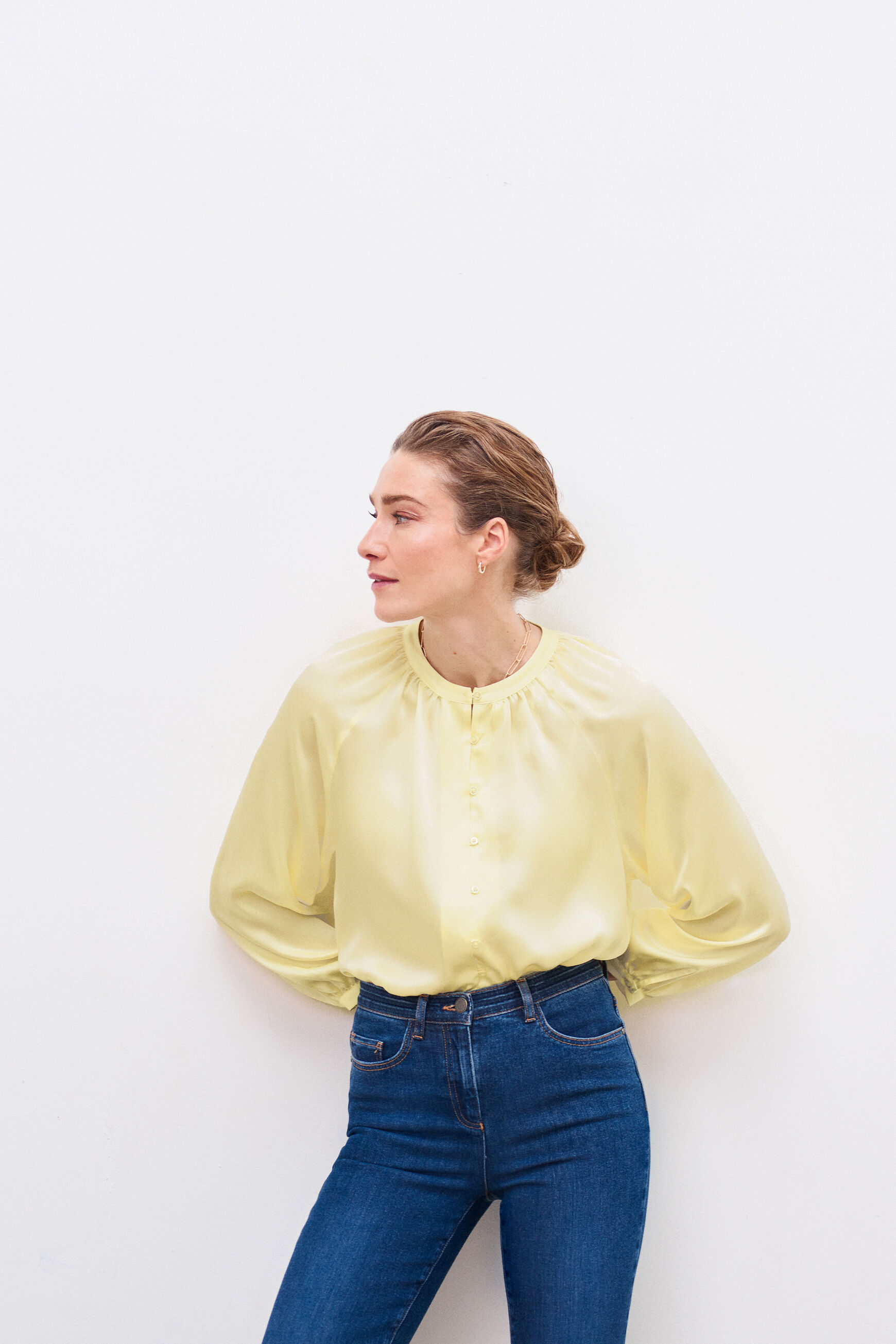 chemise bilk 100% soie jaune citron femme
