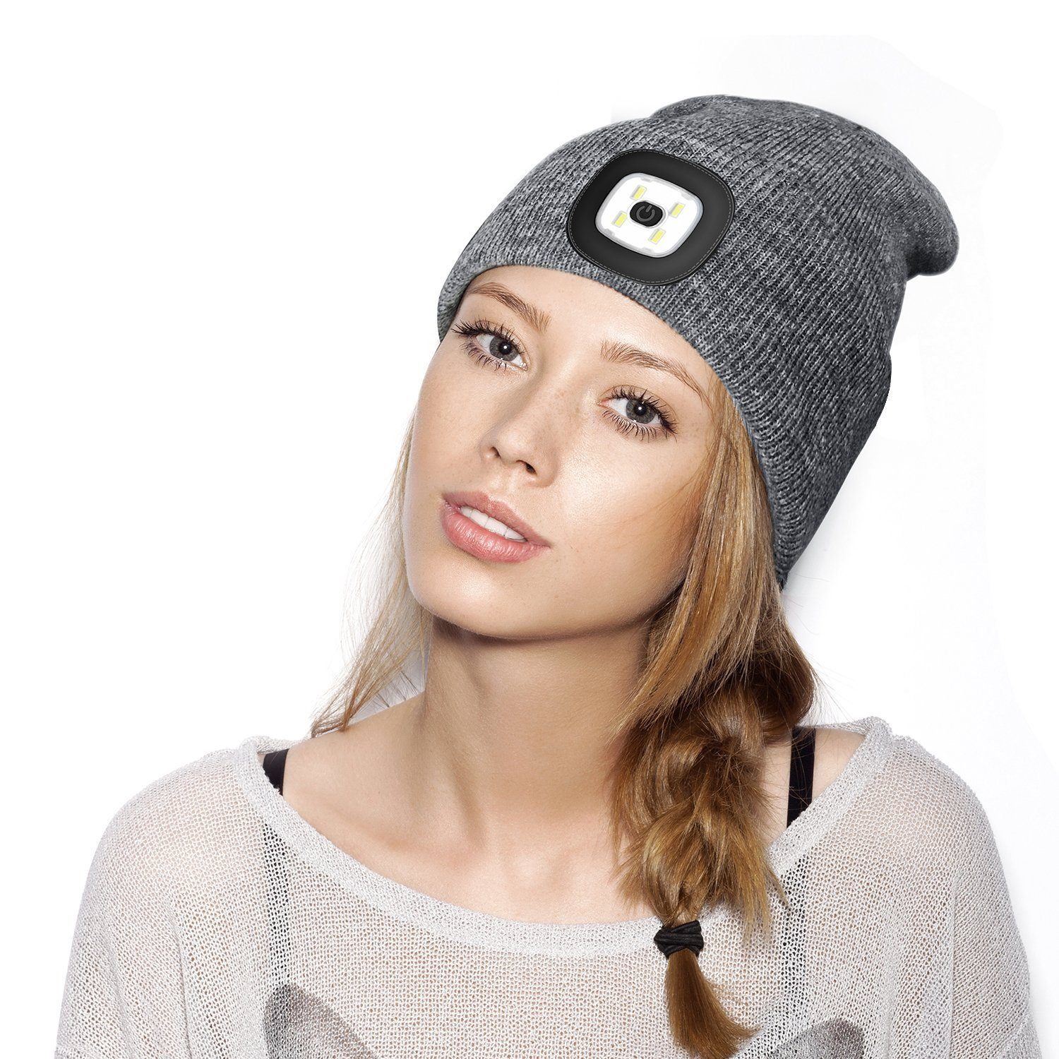 Blusmart Strickmütze Strickmütze mit Licht (Unisex-Winterwärmer-Strickkappe, 1-St., USB Nachladbare LED Mütze/Hut) USB-aufladbar, LED Lampe mit drei einstellbare Stufen