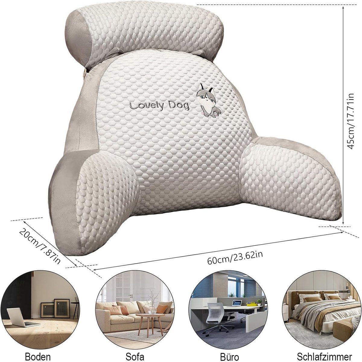 flowgoer Sitzkissen Lesekissen zum Lesen, Entspannen und Ansehen von Fernsehspielen, 60 x 45 cm großes multifunktionales Sofa- und Nachttischkissen