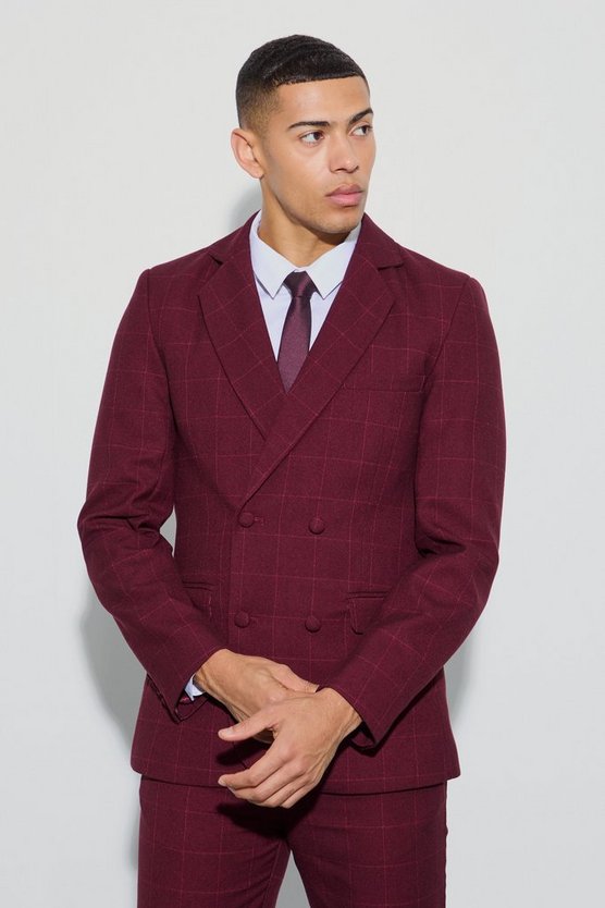 Zweireihiger karierter Slim-Fit Blazer