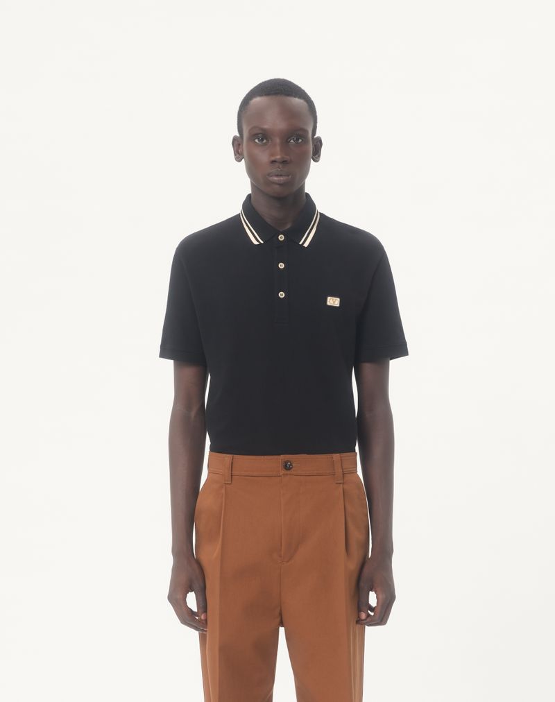 Polo shirt van katoenen piqué met V-logo patch