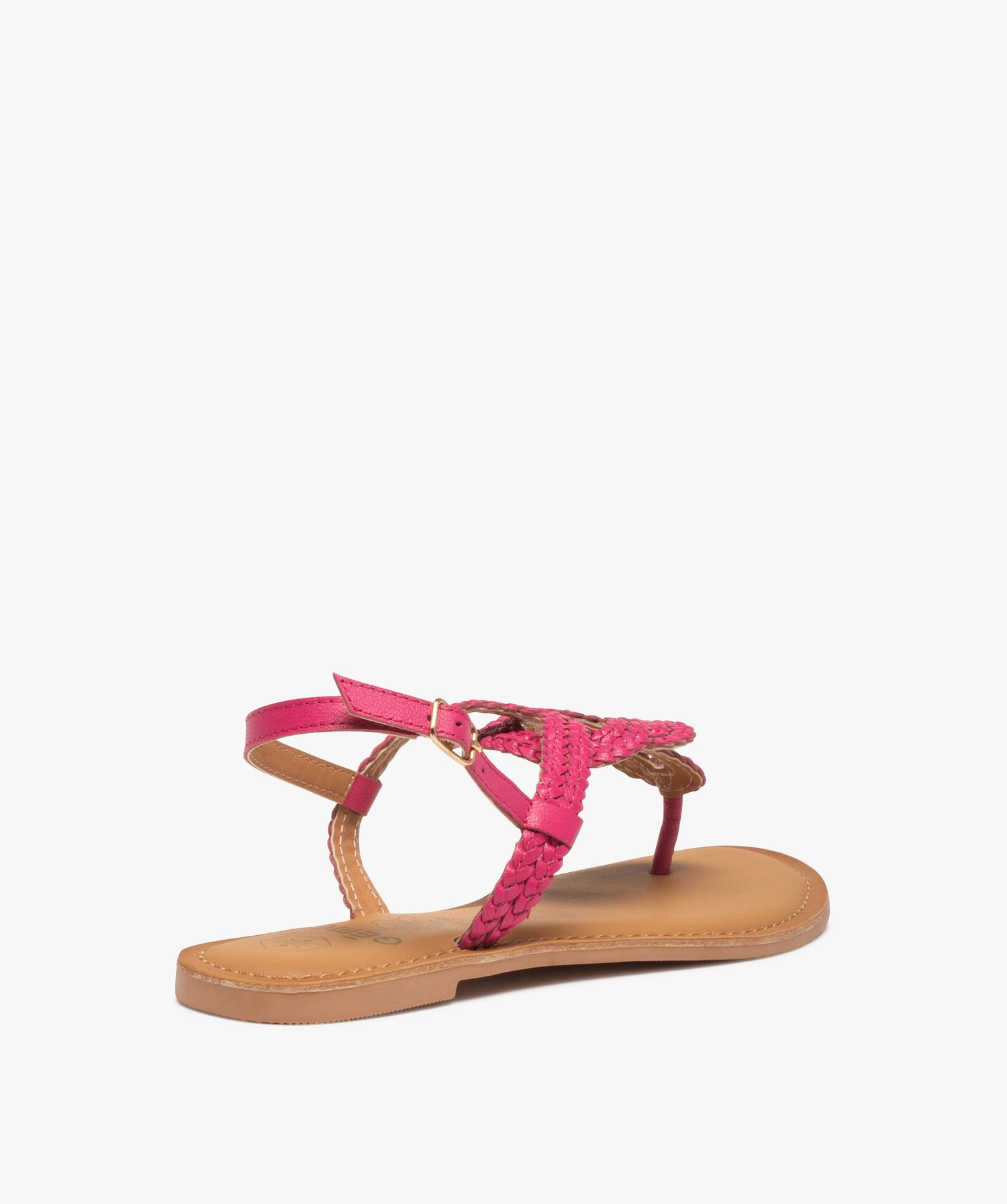 Sandales femme à talon plat et brides entre-doigts tressée... rose | GEMO