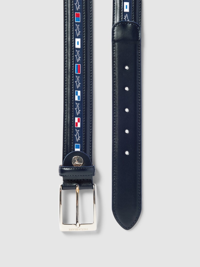 Ledergürtel mit Label-Stitching in marineblau
