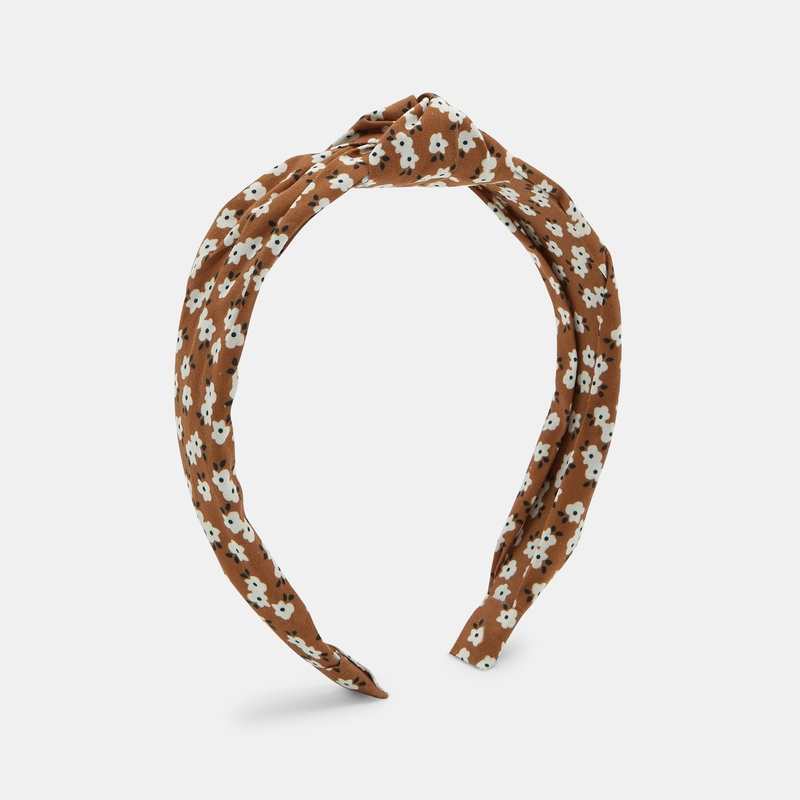 Serre-tête motif fleurs marron fille