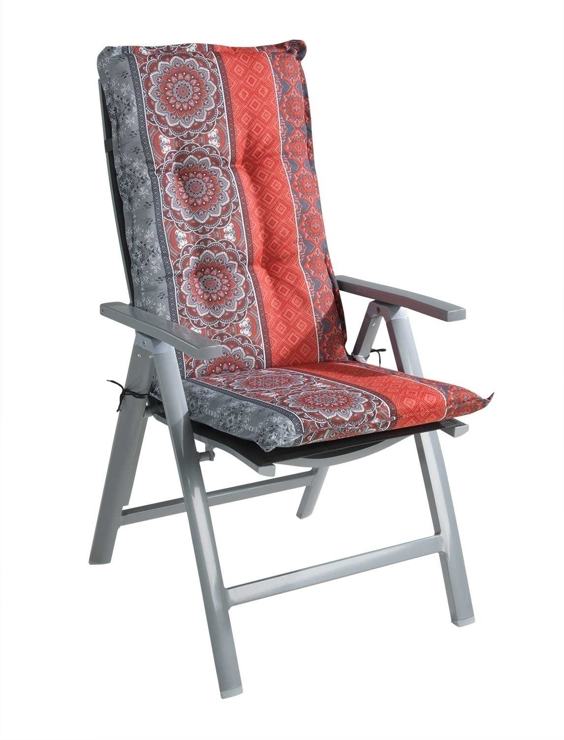 GO-DE Hochlehnerauflage FULMINA, B 50 x L 120 cm, Rot, Grau, 4er Set, (Set, 4 St), Gartenstuhlauflagen für Hochlehnstühle