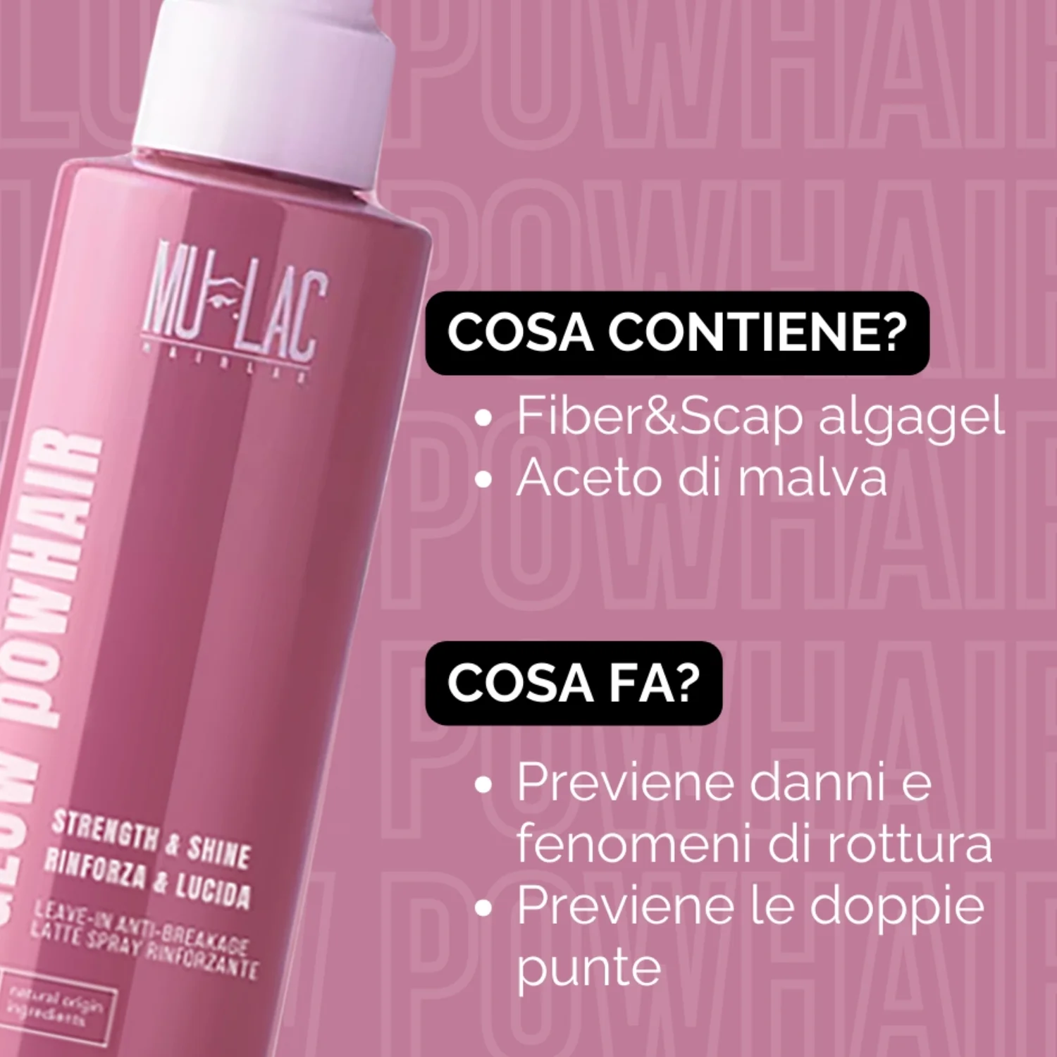 Hairlab GLOW powHAIR FORTALECE Y DA BRILLO - Leche en spray fortalecedora - Laca para el cabello, spray de peinado y acabado.