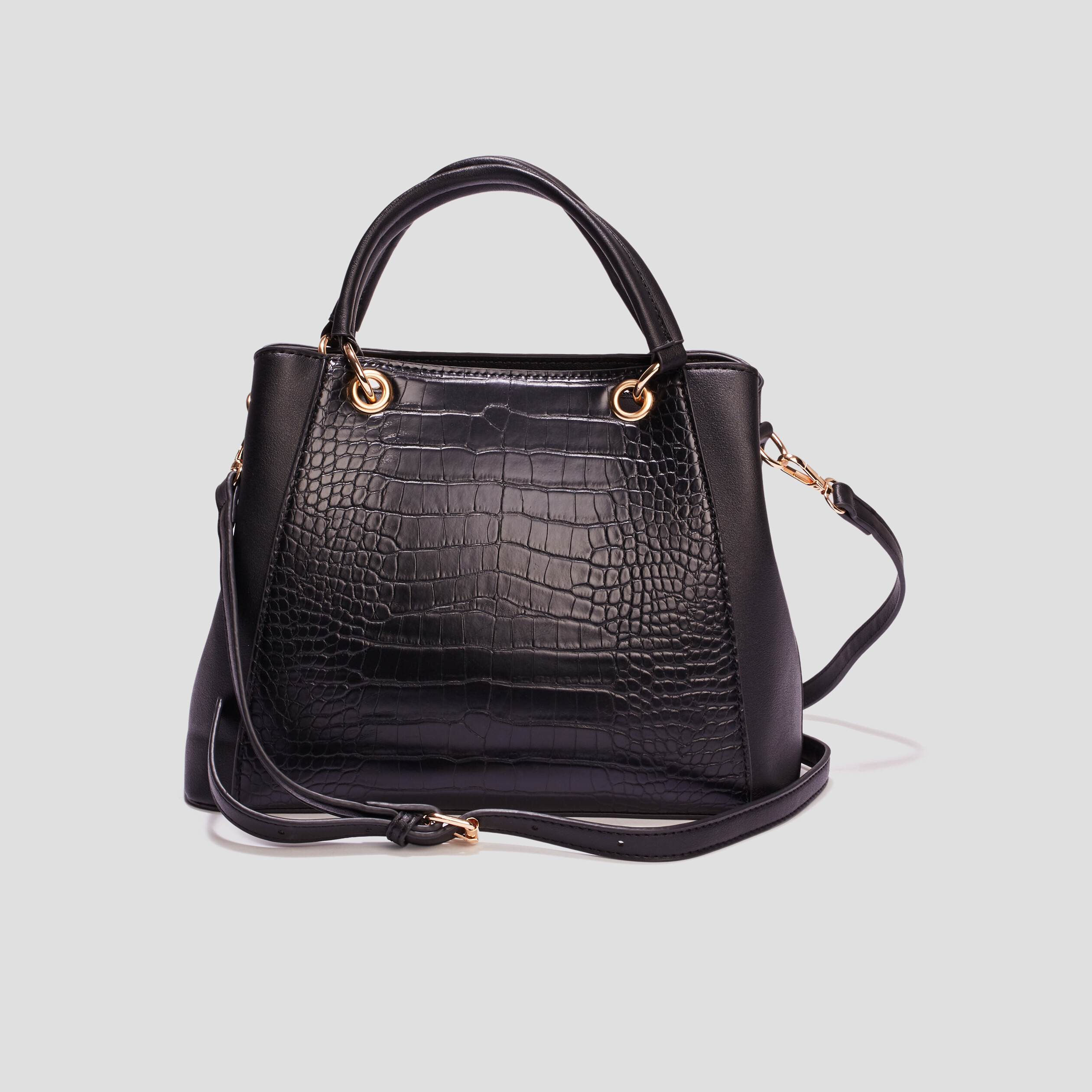 Sac à main devant aspect croco noir femme | La Halle