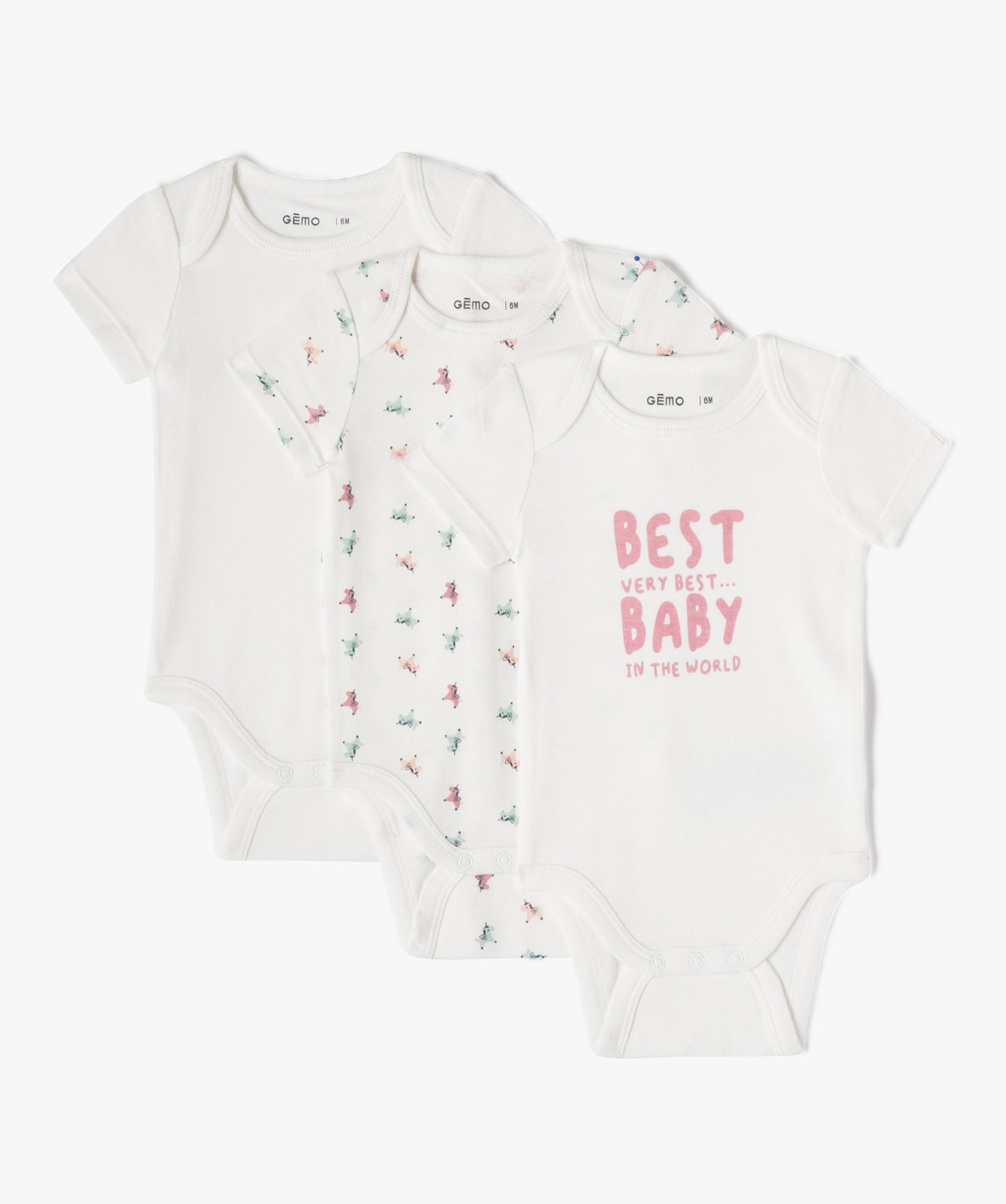 Body bébé à manches courtes et col US à motif (lot de 3) ecru | GEMO