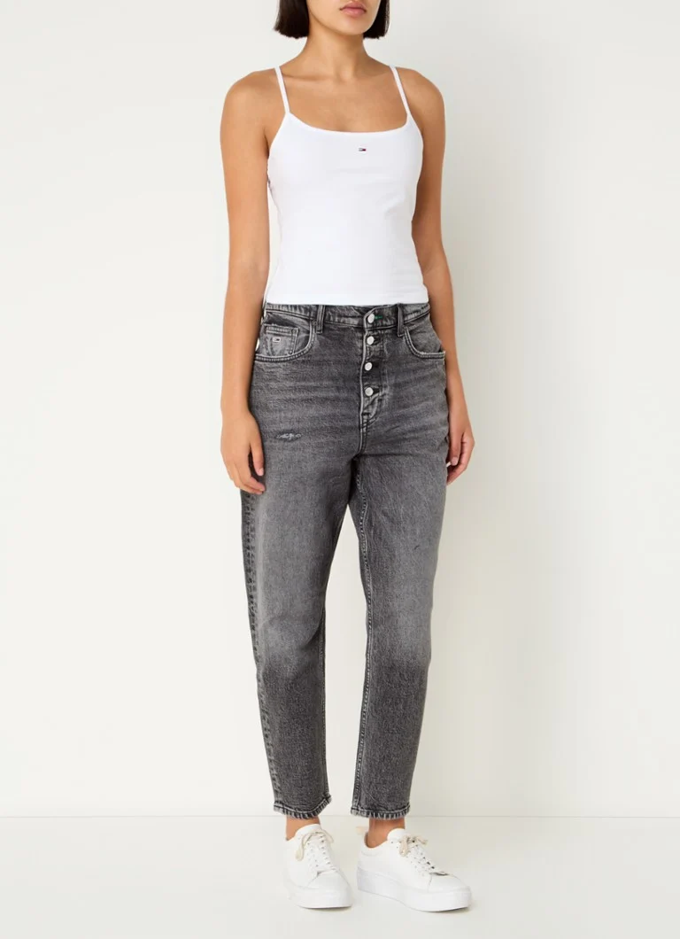 Calça jeans cropped de cintura alta e corte afunilado Tommy Hilfiger com lavagem colorida.
