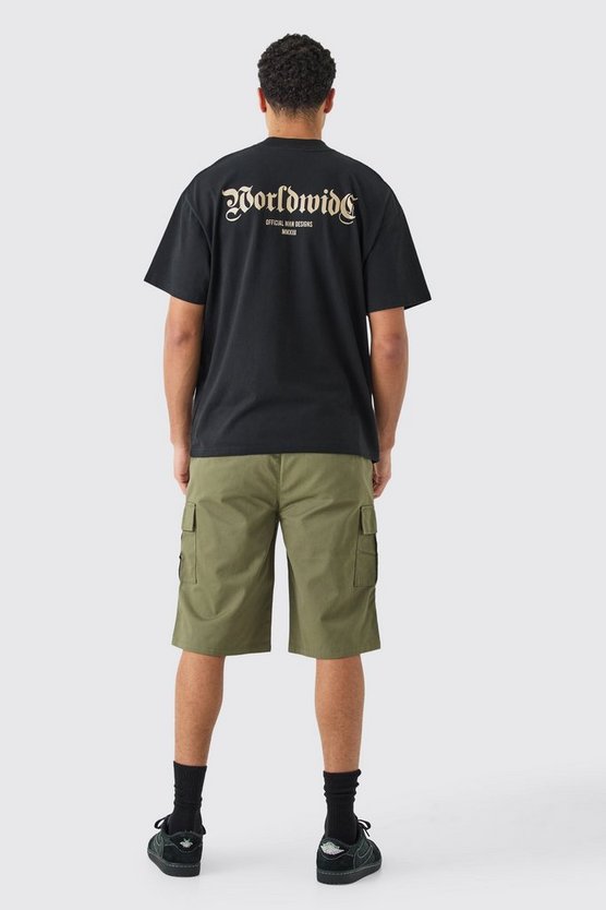 Lockere Khaki Cargo-Shorts mit elastischem Bund
