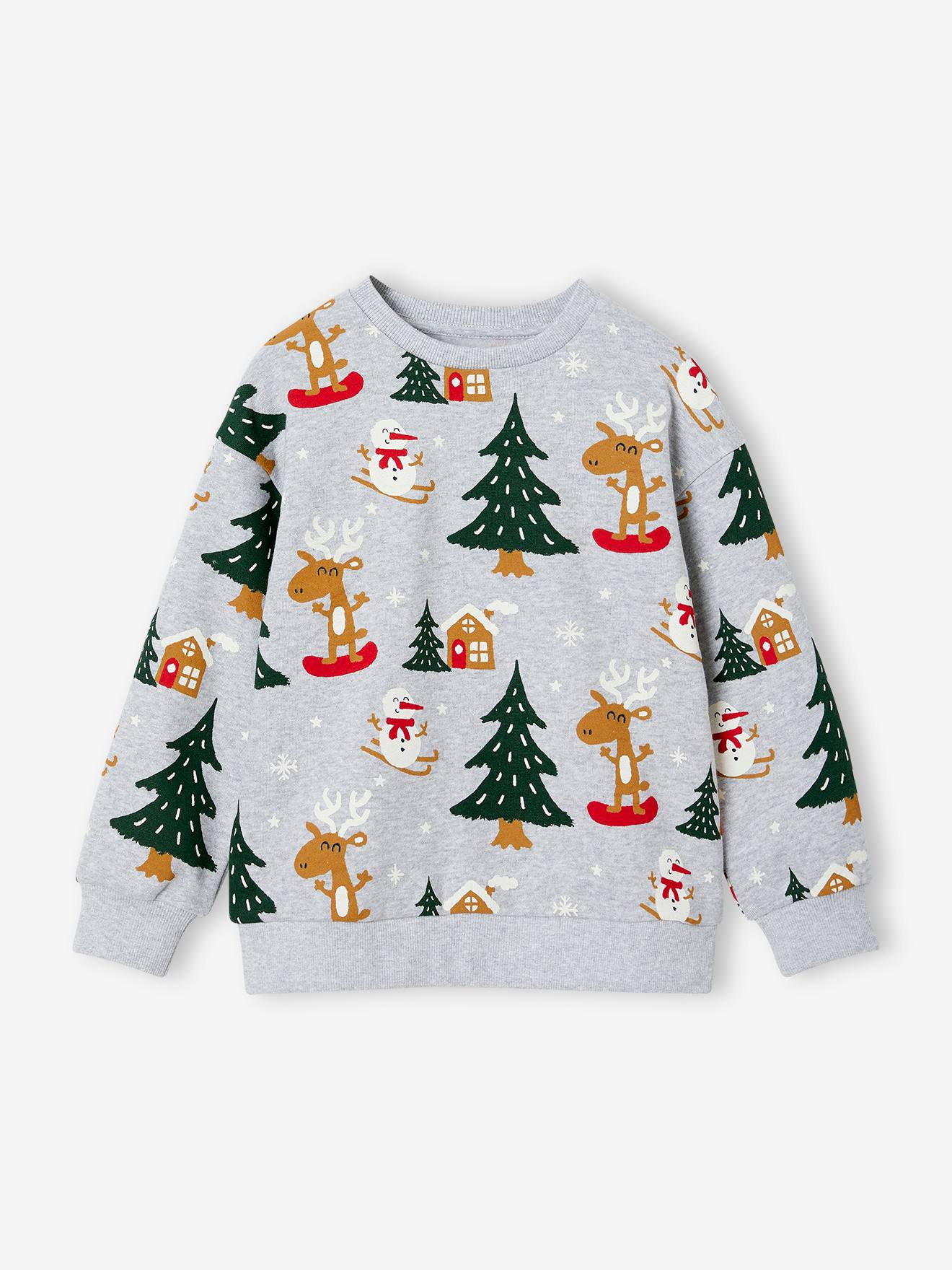 Vertbaudet Jungen Weihnachts-Sweatshirt - grau meliert
