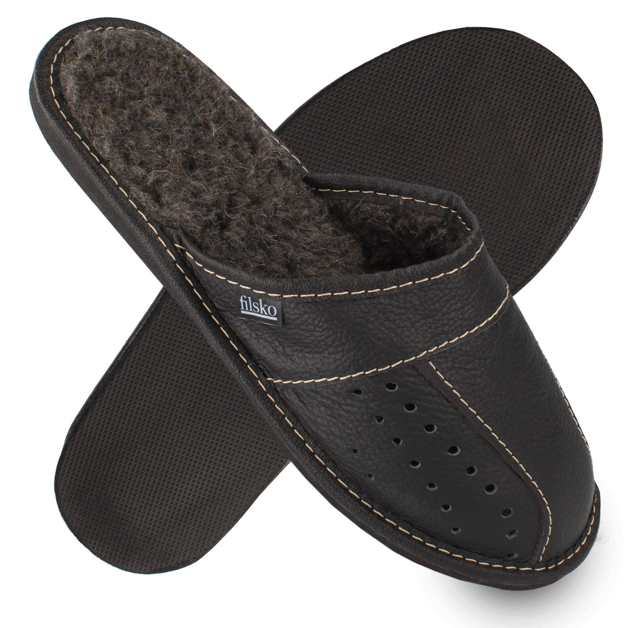 filsko Elegante Leder Pantoffeln für Herren Hausschuh Bis Schuhgröße 50!