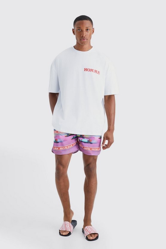 Oversize T-Shirt & Badehose mit Print