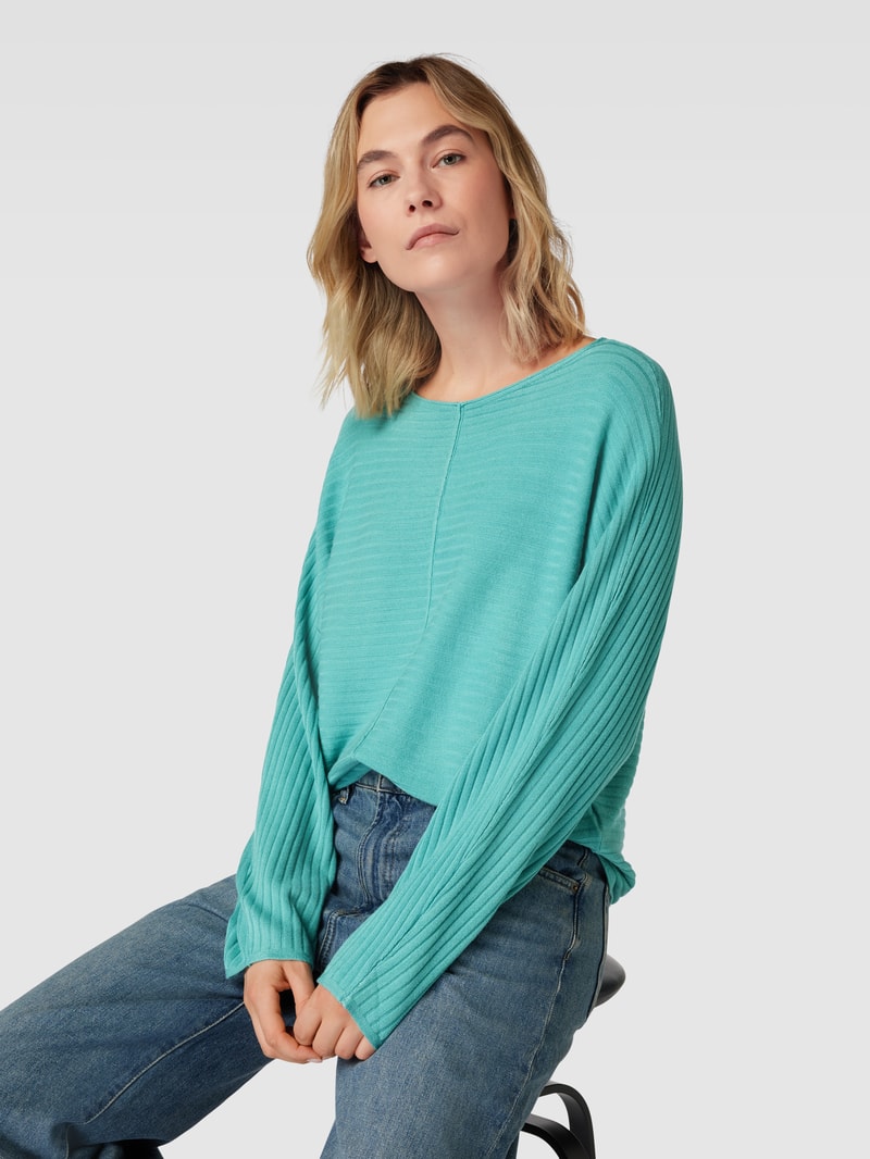 Strickpullover aus Viskose-Mix mit Rippenstruktur in petrol