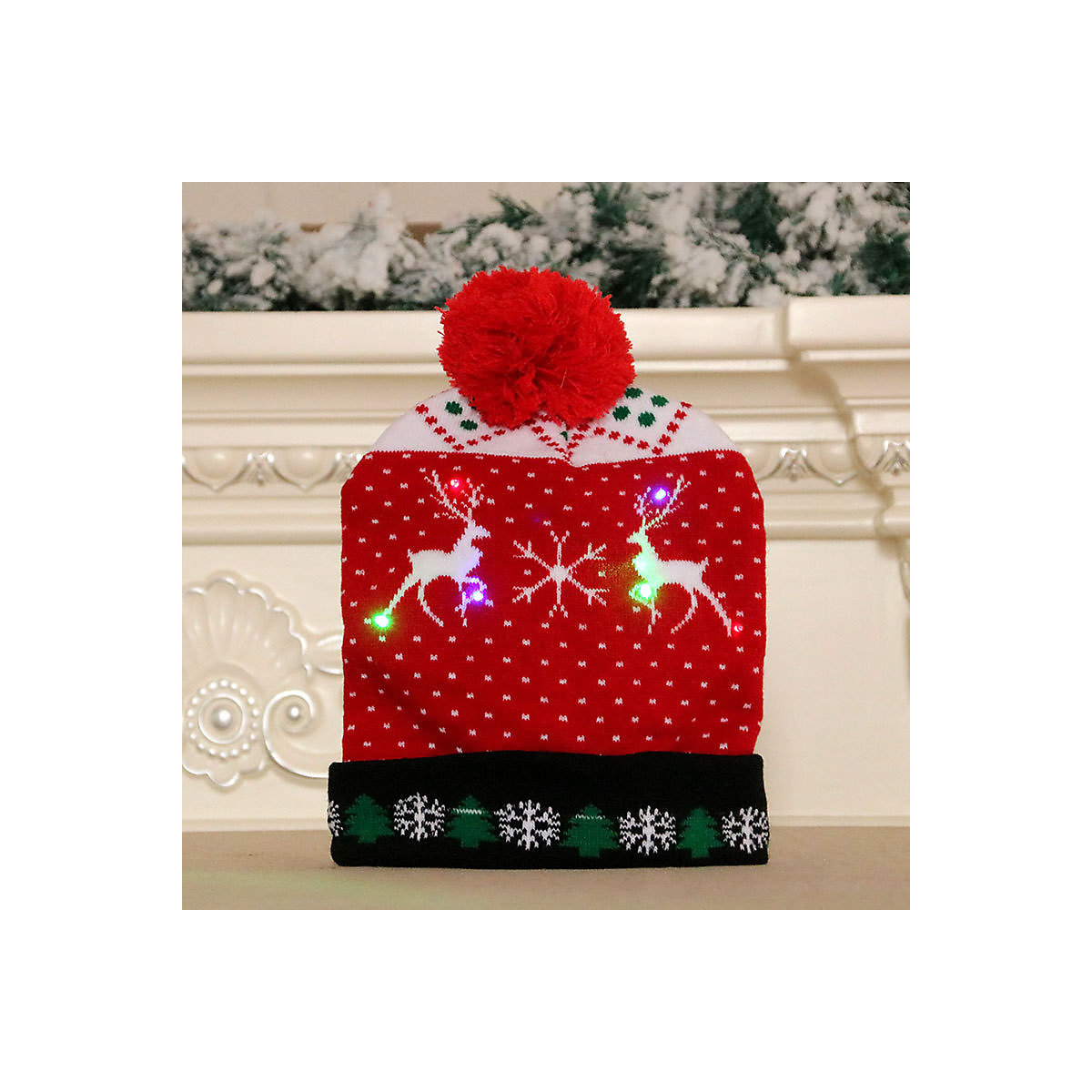 Gestrickte Weihnachtsmütze für Erwachsene und Kinder Bunte leuchtende Strickmütze Weihnachtsmütze