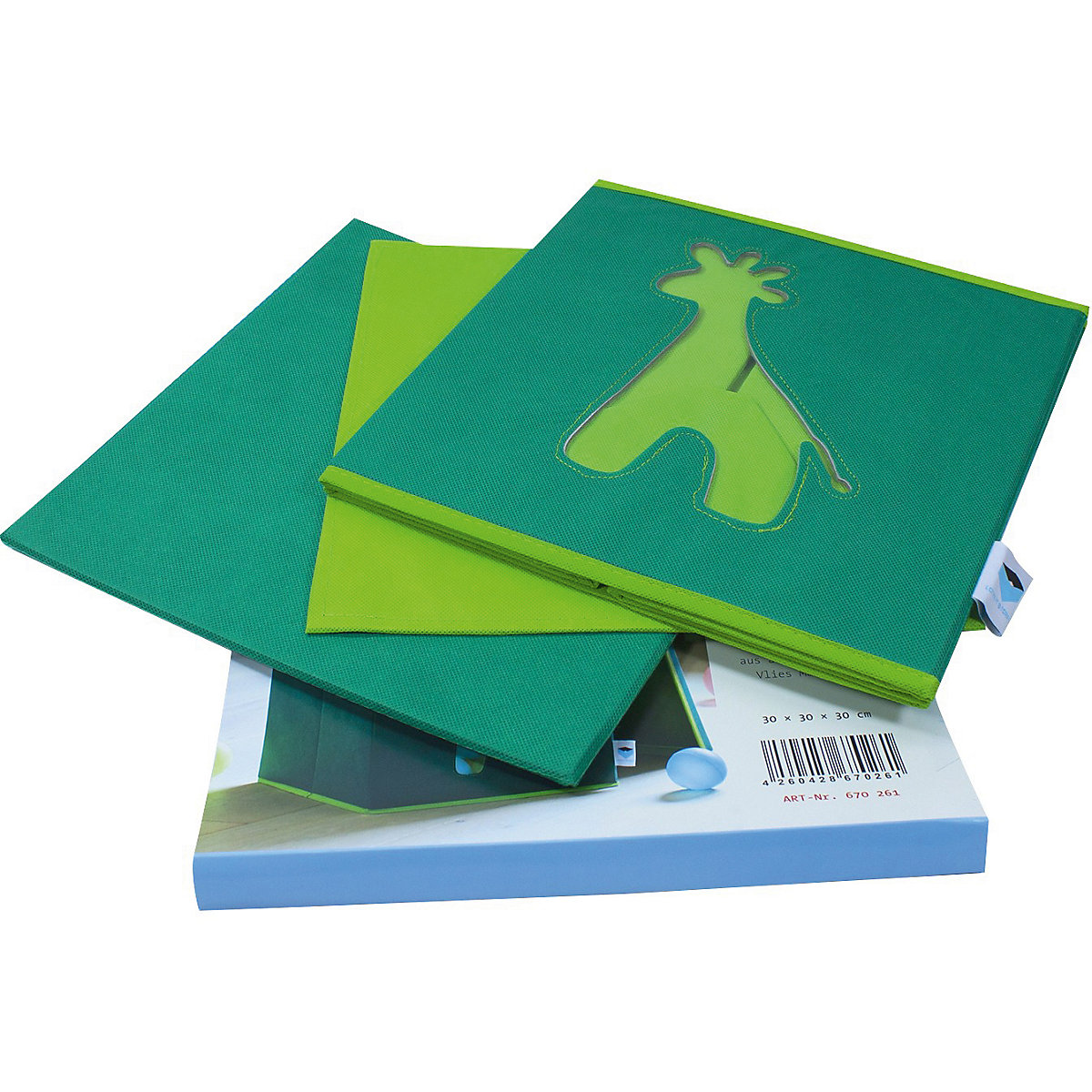 Aufbewahrungsbox Giraffe grün, mit Sichtfenster, 30 x 30 x 30 cm