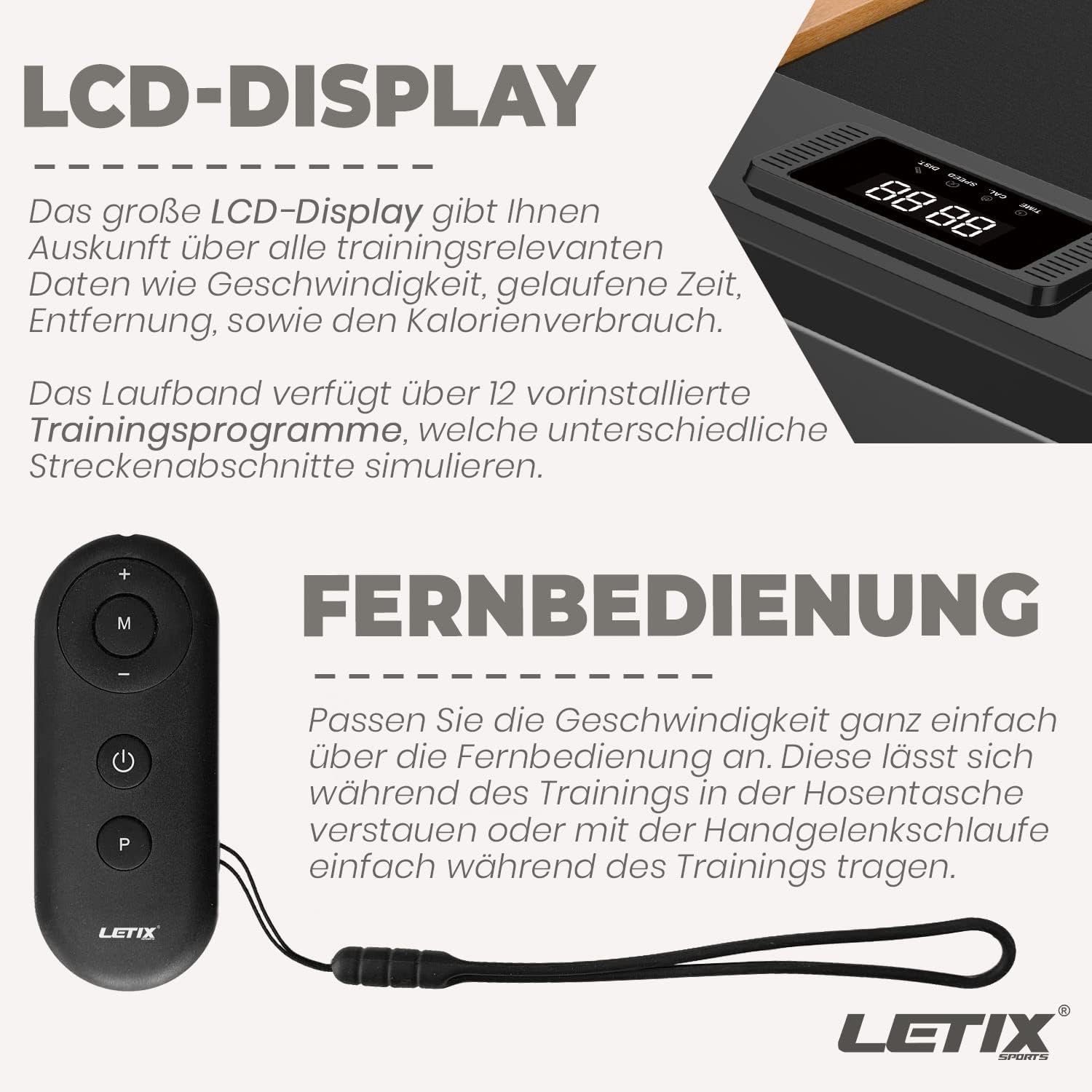 Letix Sports Laufband (Laufband DeskWalk für zu Hause oder Büro, Fitnessgerät Schreibtisch), Laufband für zu Hause mit 5-Lagen bestehende Lauffläche