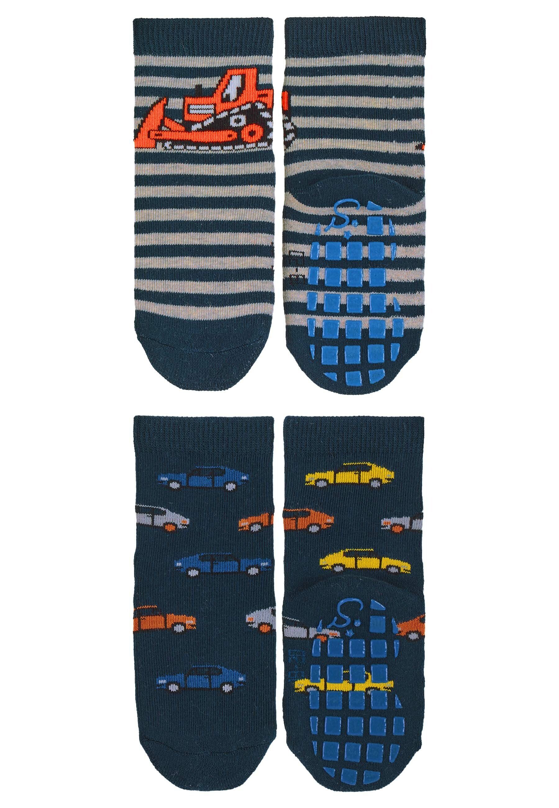 Sterntaler® ABS-Socken ABS-Söckchen Bagger + Autos, 2er-Pack Rutschesocken - ABS-Socken Gummi, Baby ABS-Söckchen Doppelpack Bagger und Autos - ABS-Socken Kinder, Doppelpack Söckchen Bagger und Autos mit Vollplüsch im Sohlenbereich - ABS-Socken Junge