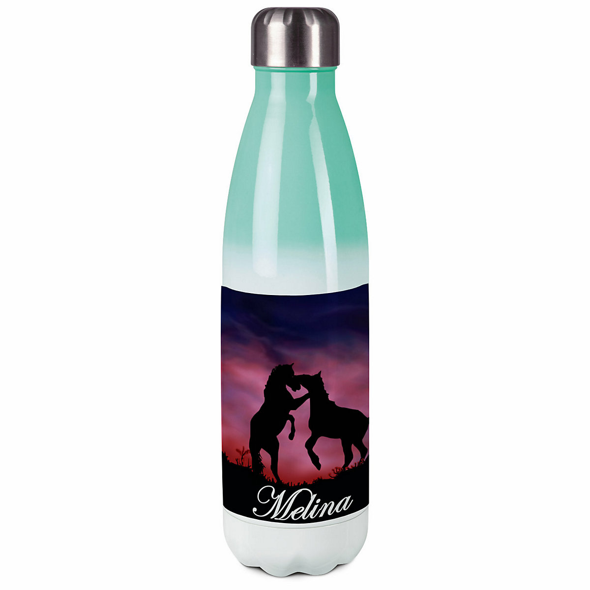 Edelstahl Kinder Thermoflasche / Trinkflasche bunt Pferde Spülmaschinenfest, Auslaufsicher, Bruchfest, Doppelwandig, Für Heißgetränke geeignet, Mit Deckel, Isoliert