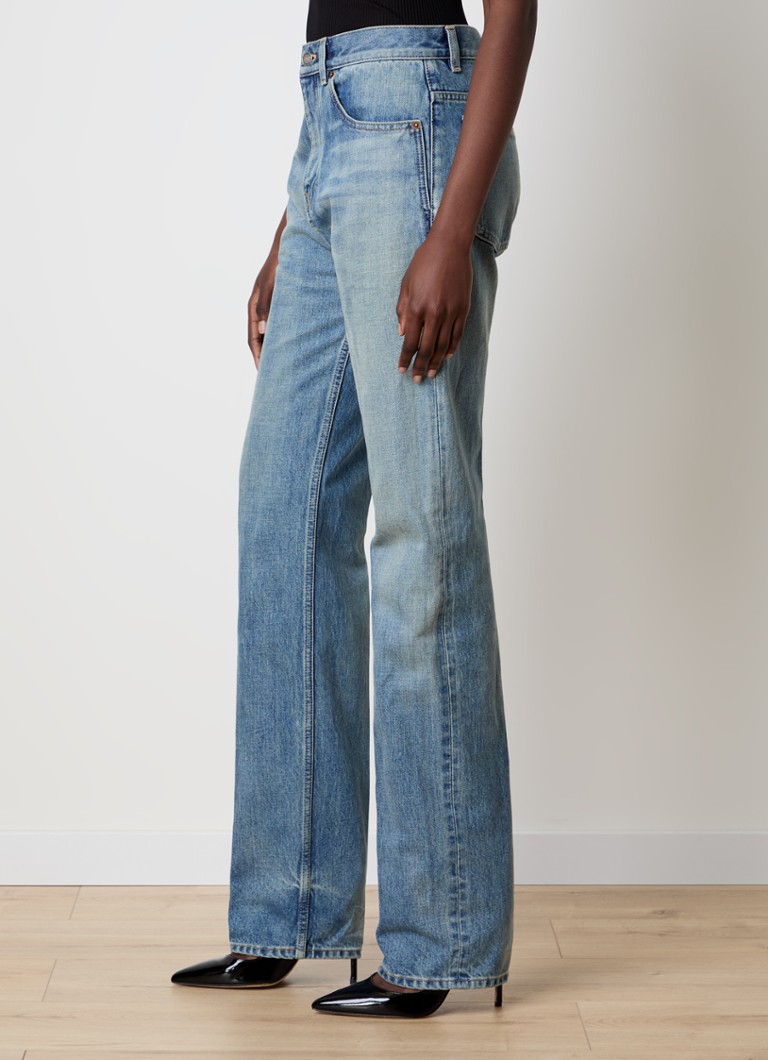 Blugi Jean Saint Laurent cu talie medie, croială dreaptă, cu aspect ușor uzat