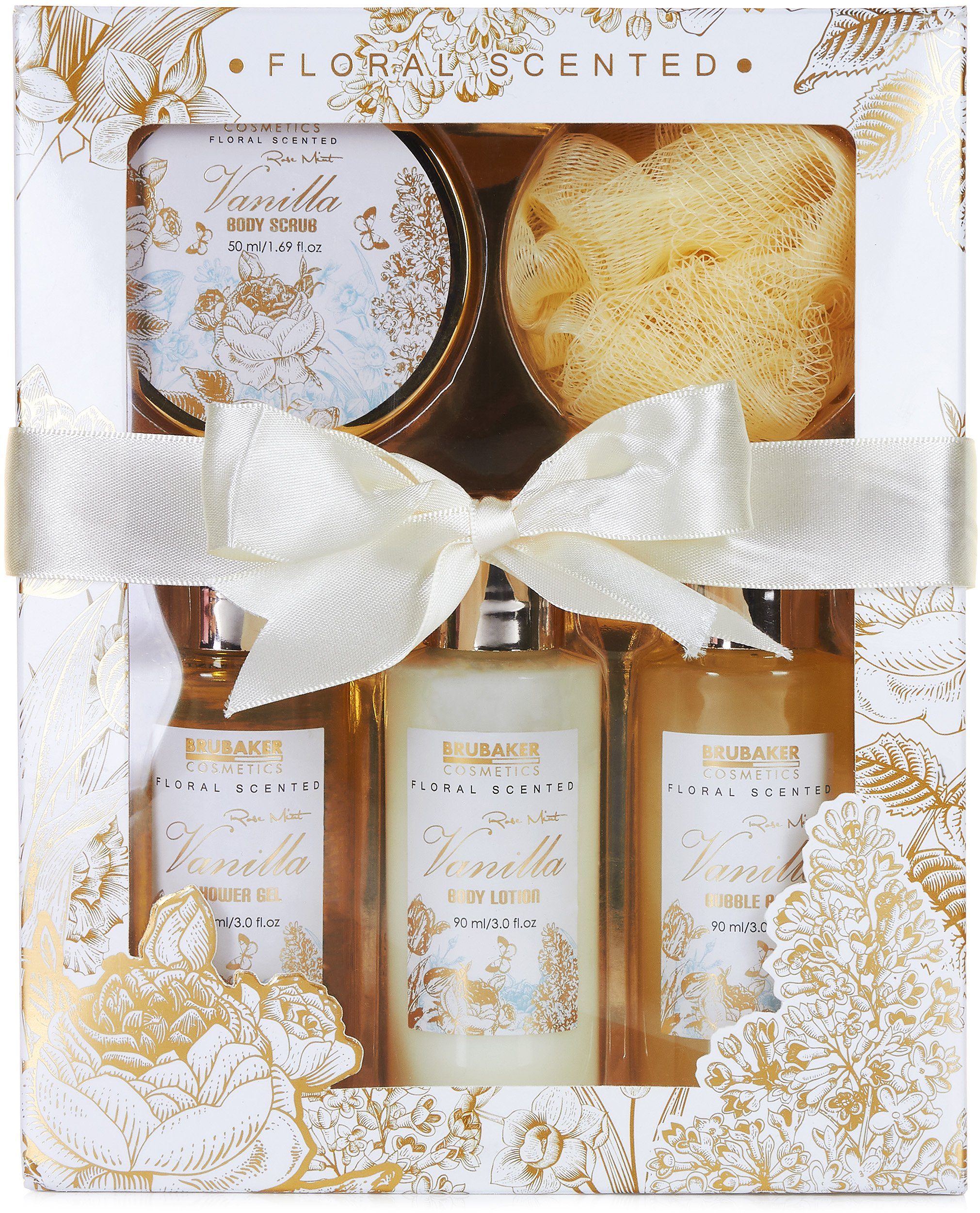 BRUBAKER Pflege-Geschenkset 2 in 1 Pflegeset Erdbeere & Vanilla Rose Minze - Wellness Set, 15-tlg., Damen Dusch- und Badeset - Frauen Beauty Geschenkset mit Dekoration