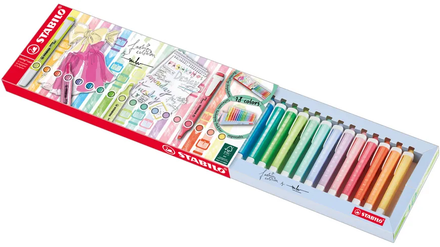 STABILO® Textmarker - STABILO swing cool - 18er Tischset - mit 18 verschiedenen Farben, 8 Leuchtfarben und 10 Pastellfarben sortiert