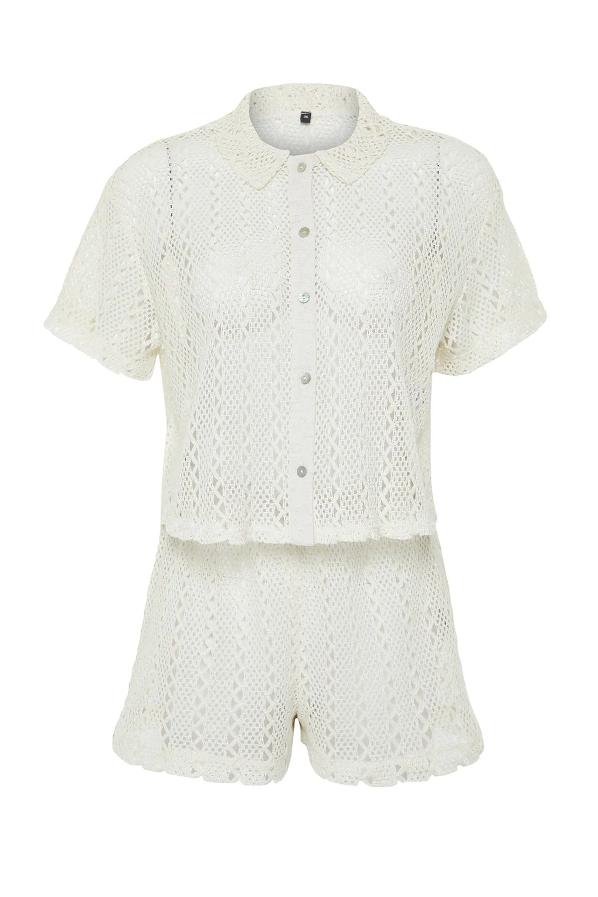 Trendyol Collection  Beige gestricktes Hemd-Shorts-Set im Strick-Look TBESS24AU00002