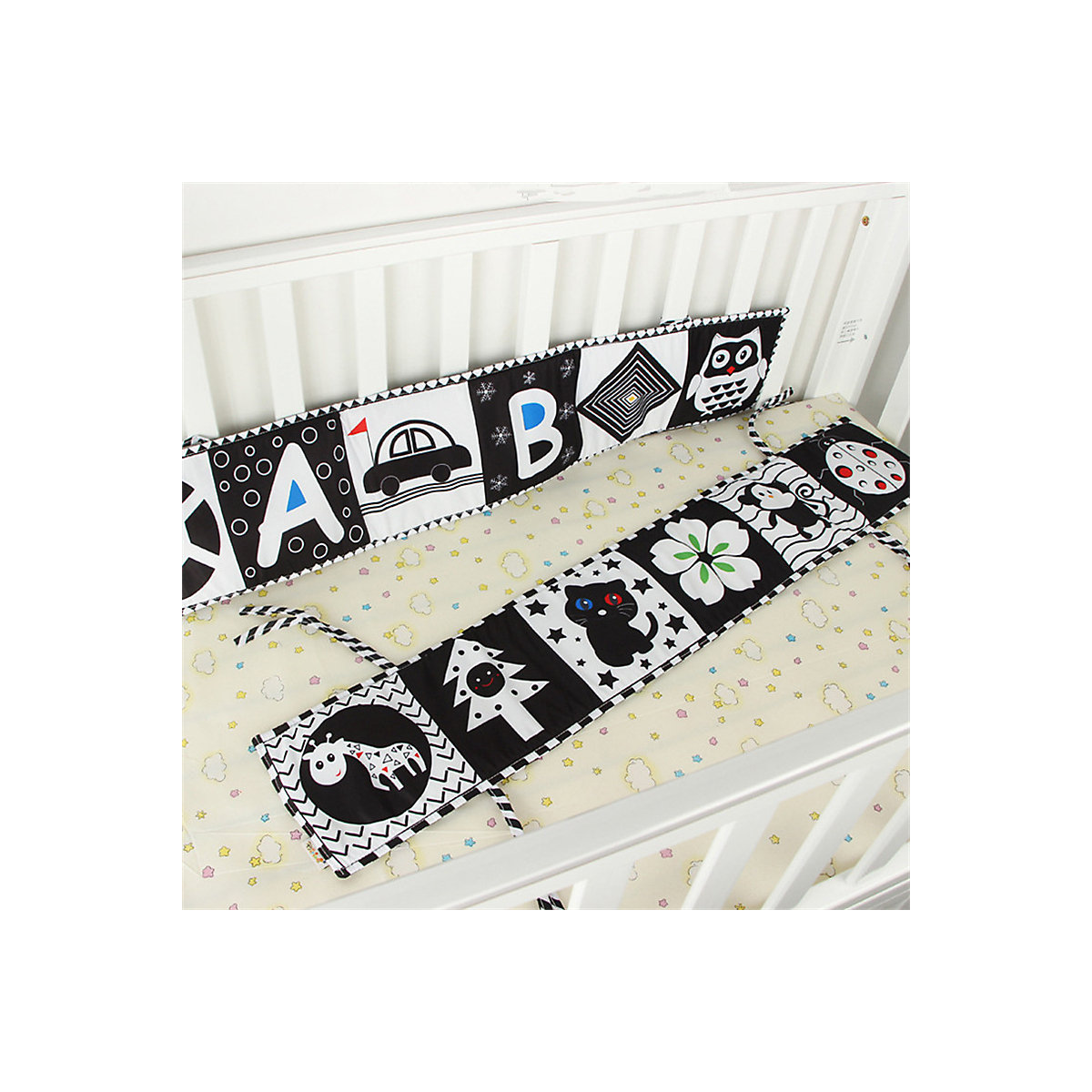 Baby Black & White Bettdecke Buch Baby's Early Learning Cartoon Animated Bed Surround Cloth Book