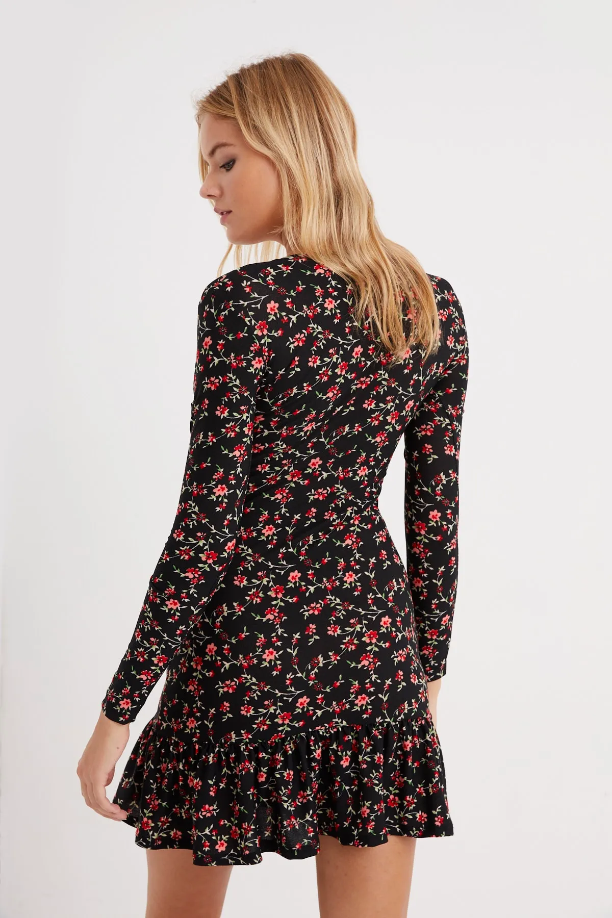 Cool & Sexy  Schwarzes, zweireihiges, saisonales Skaterkleid mit Volants für Damen EY1027