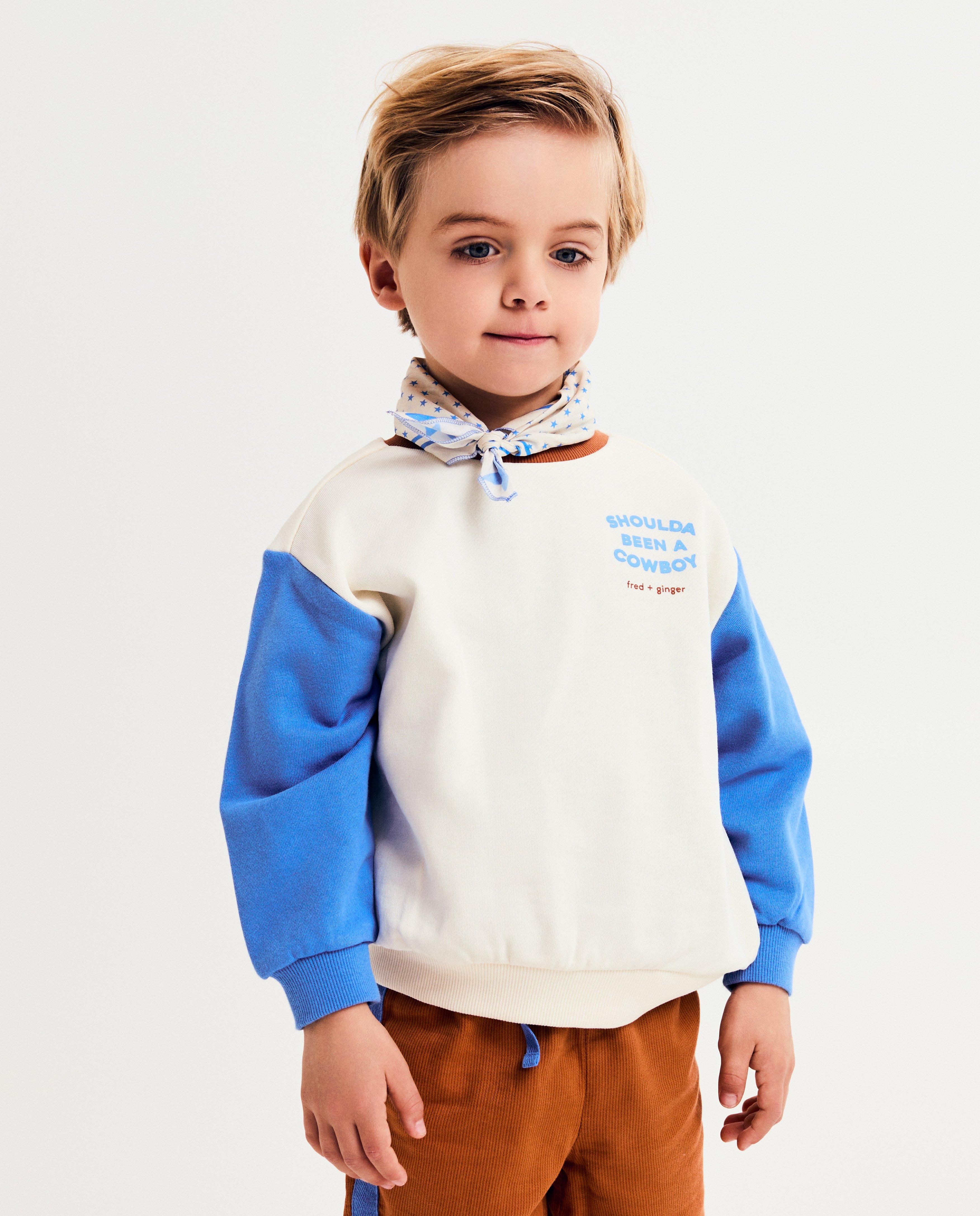 Pulover Fred + Ginger cu blocuri de culoare, unisex, 92-128 alb