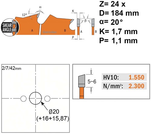 Scie à refendre et à tronçonner ultra-mince CMT 271.184.24H avec bague de réduction 184 x 20 x 24 dents