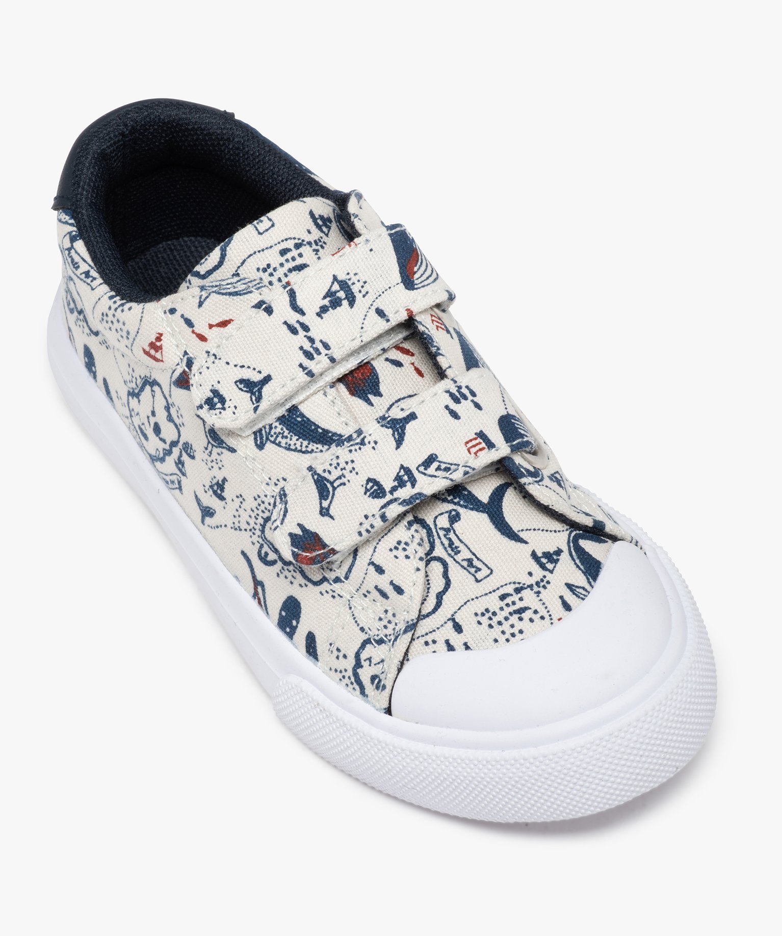 Baskets Garçon en toile imprimée fermeture scratchs gris | GEMO