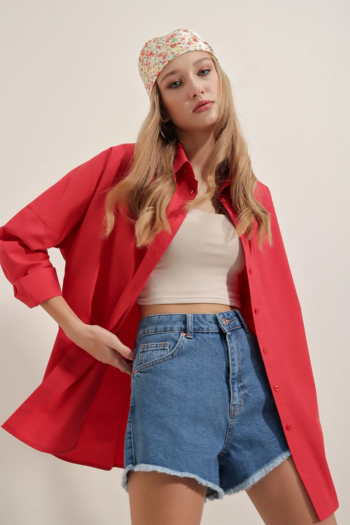 Bigdart  3900 Oversize-Lang-Basic-Hemd – Rot