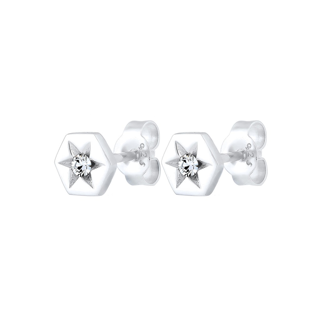 Elli Elli Boucles d'Oreilles Femme Filigrane à Motif d'Étoile Hexagonale avec Cristal  Boucles d'oreilles
