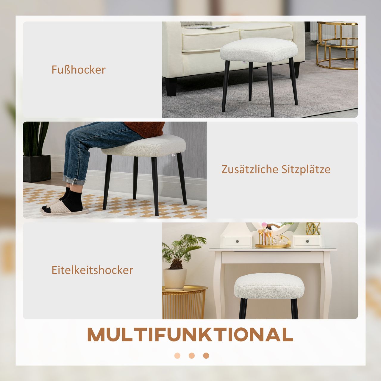 HOMCOM Fußhocker Sitzhocker Quadratischer Schminkhocker mit Kaschmir-Optik