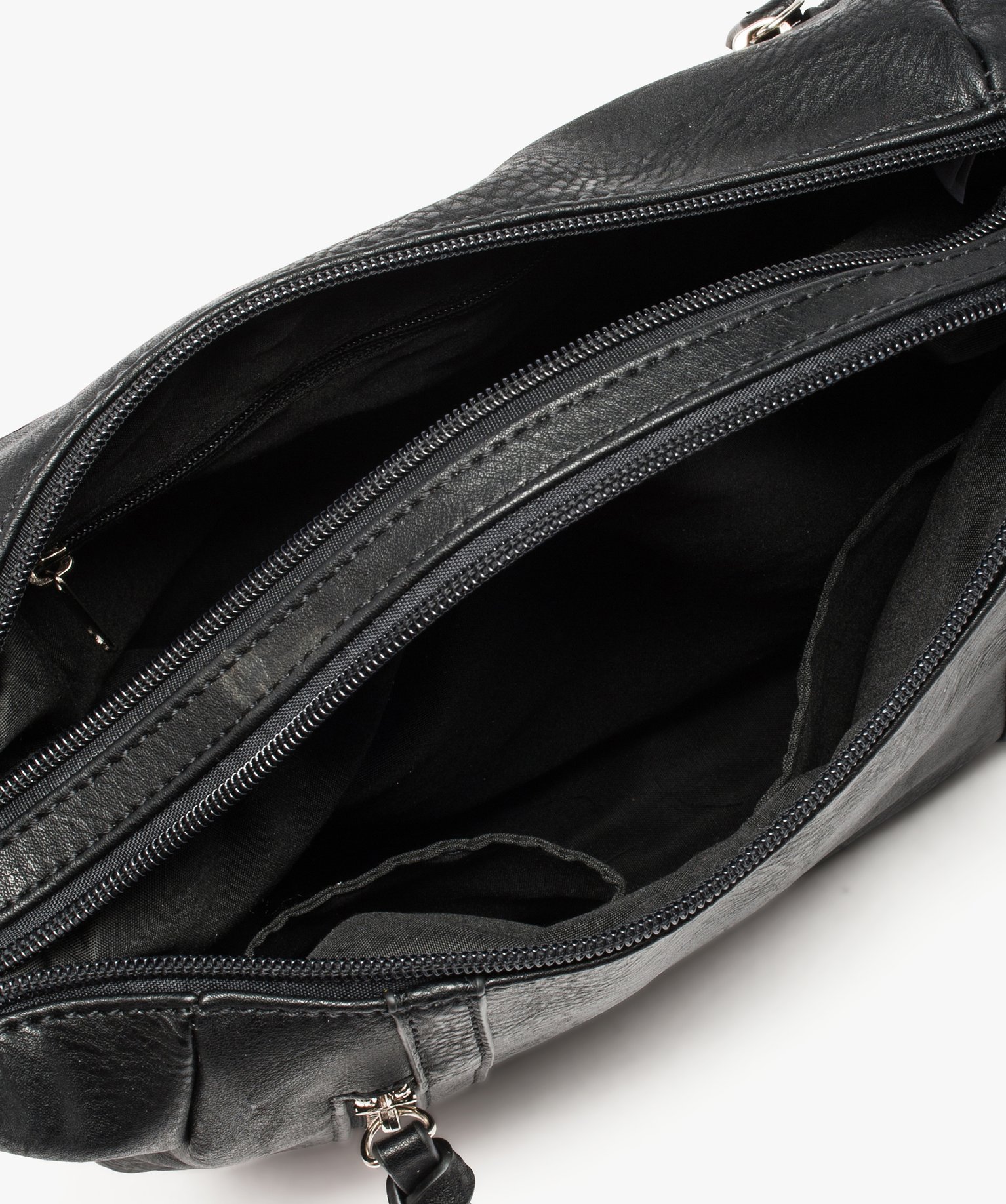 Sac femme forme besace avec zips décoratifs noir | GEMO