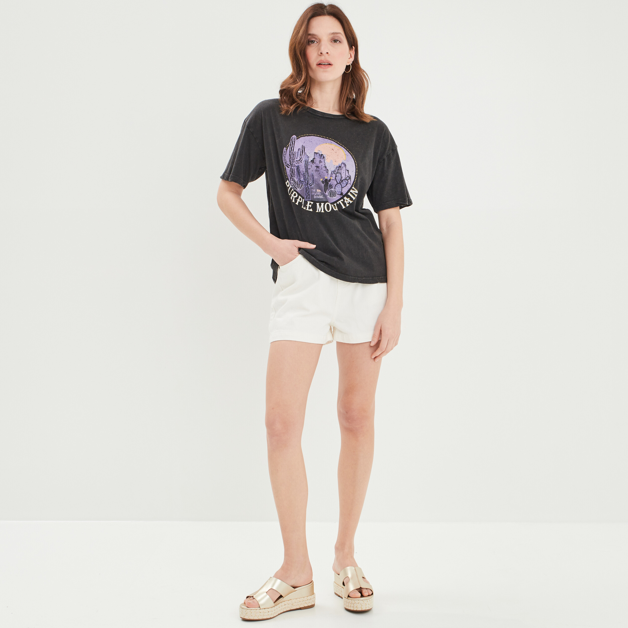 T-shirt manches courtes noir femme | La Halle