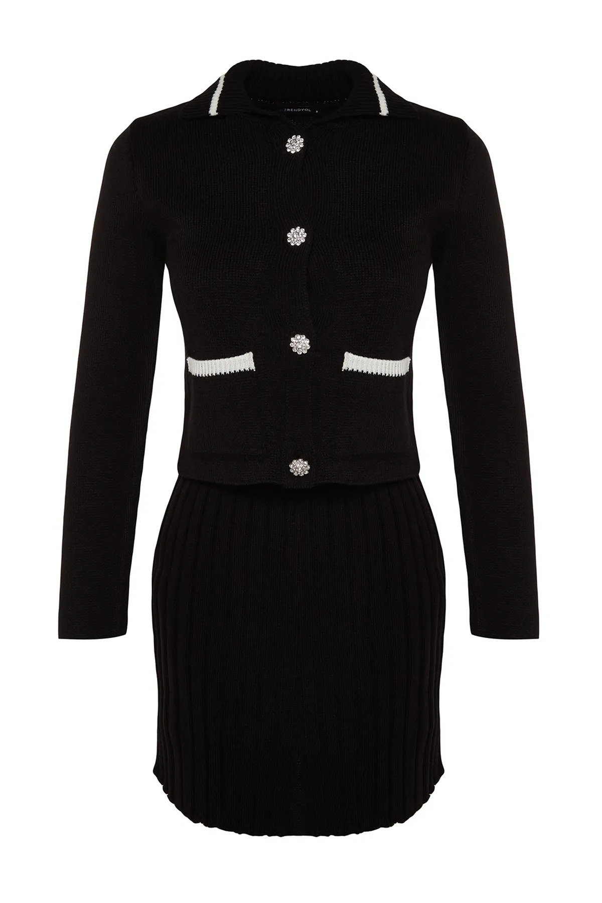 Trendyol Collection  Schwarzer kurzer Minirock mit Taschendetail, Strickoberteil und -unterteil, Set TWOAW24AU00093