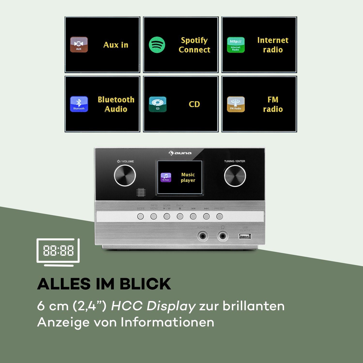 Auna Connect System S Stereoanlage (Internet/DAB+/FM Radio, 5 W, Internetradio Küchenradio Digitalradio mit Bluetooth Musikanlage)