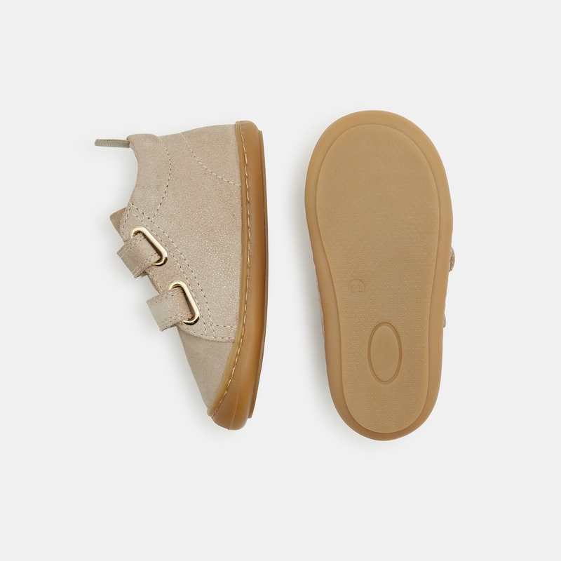Bottillons 1ers pas souples pailletés beige bébé fille