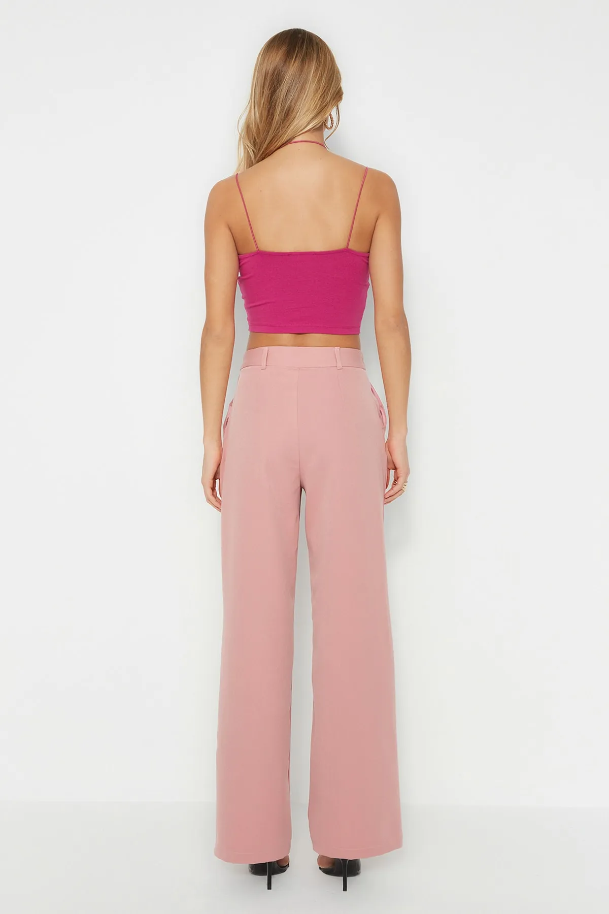 Trendyol Collection  Dusty Rose High Waist Wide Leg/Plissee Wide Leg Woven Hose TWOAW21PL0076