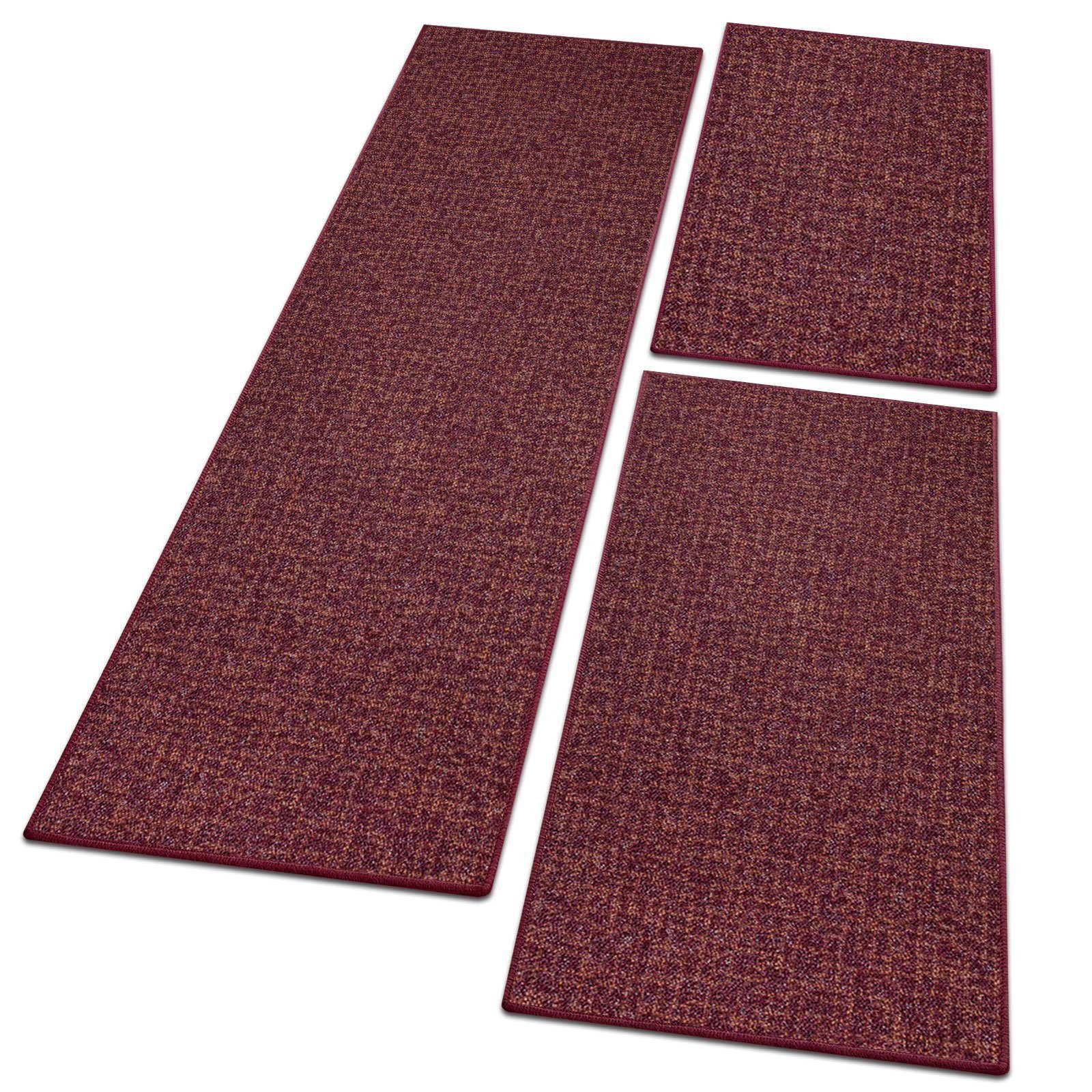 Bettumrandung Bermuda Rot, 3 Größen, Teppichläufer, ideal im Schlafzimmer Floordirekt, Höhe 7 mm, (3-tlg)