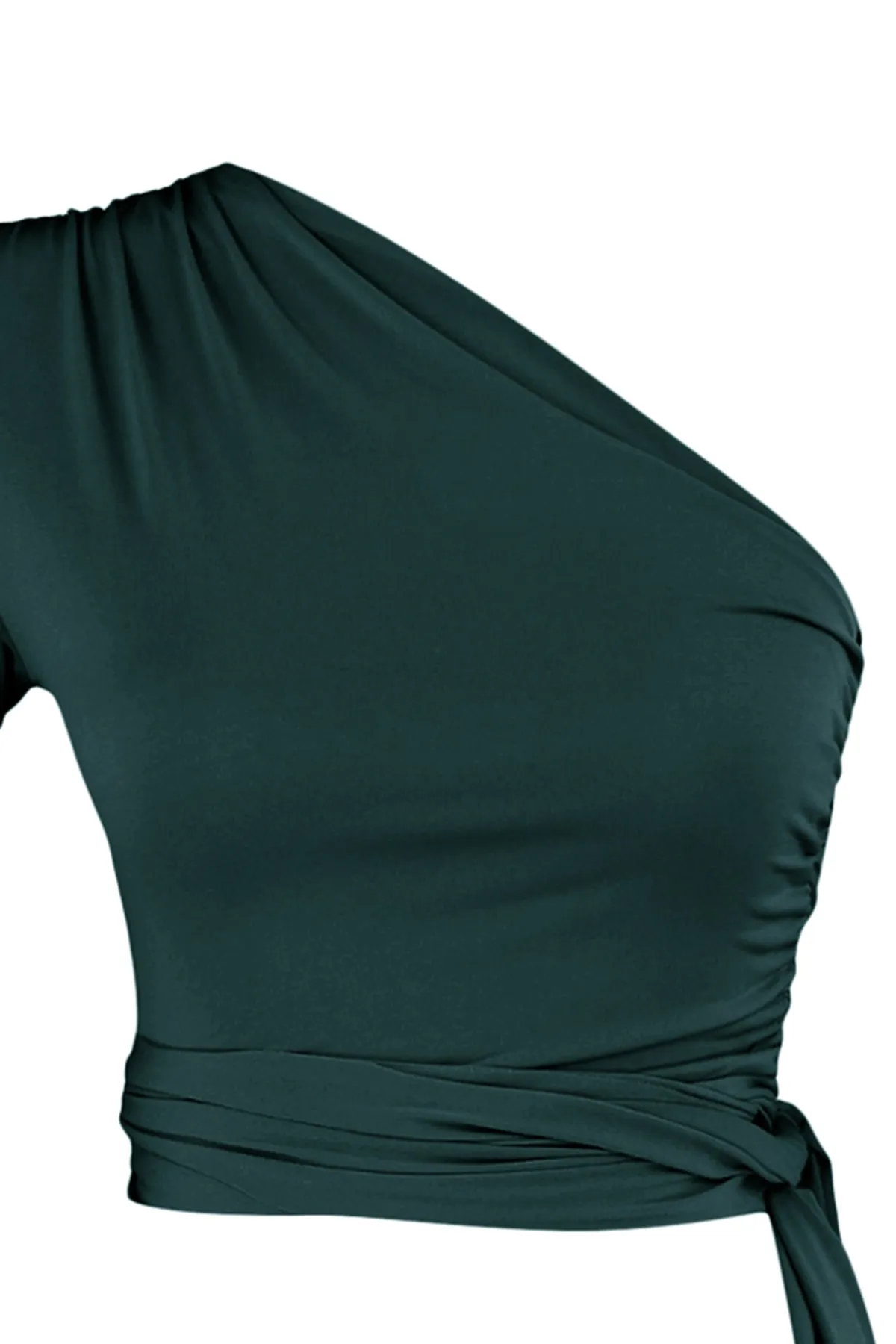 Trendyol Collection  Smaragdgrüne, schmal geschnittene, detaillierte, einärmelige, bauchfreie, dehnbare Strickbluse TWOAW23BZ00094
