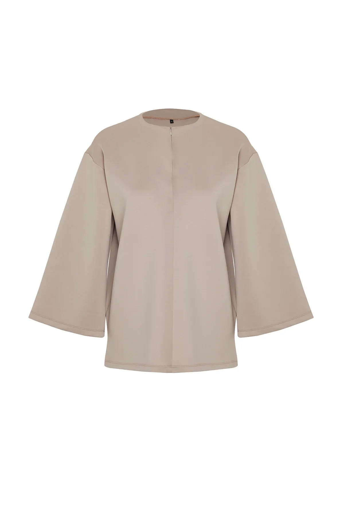 Trendyol Modest  Beiges Sweatshirt mit Reißverschluss vorne und detailliertem, stilvollem Taucher-/Tauchsport-Strickpullover TCTSS24UK00032