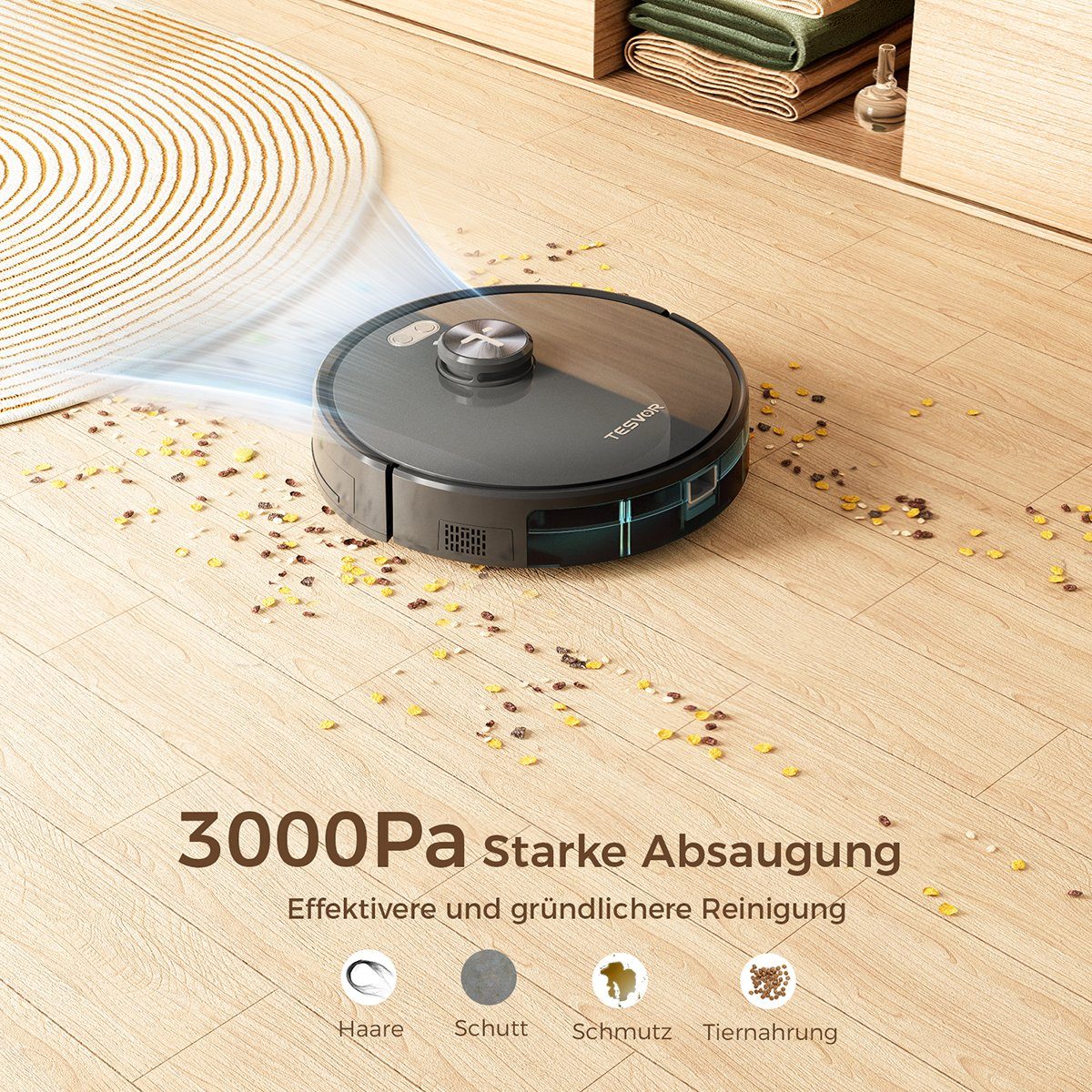 Tesvor Saugroboter S5 Staubsauger Roboter Wischfunktion 3000Pa 180Min Lasernavigation