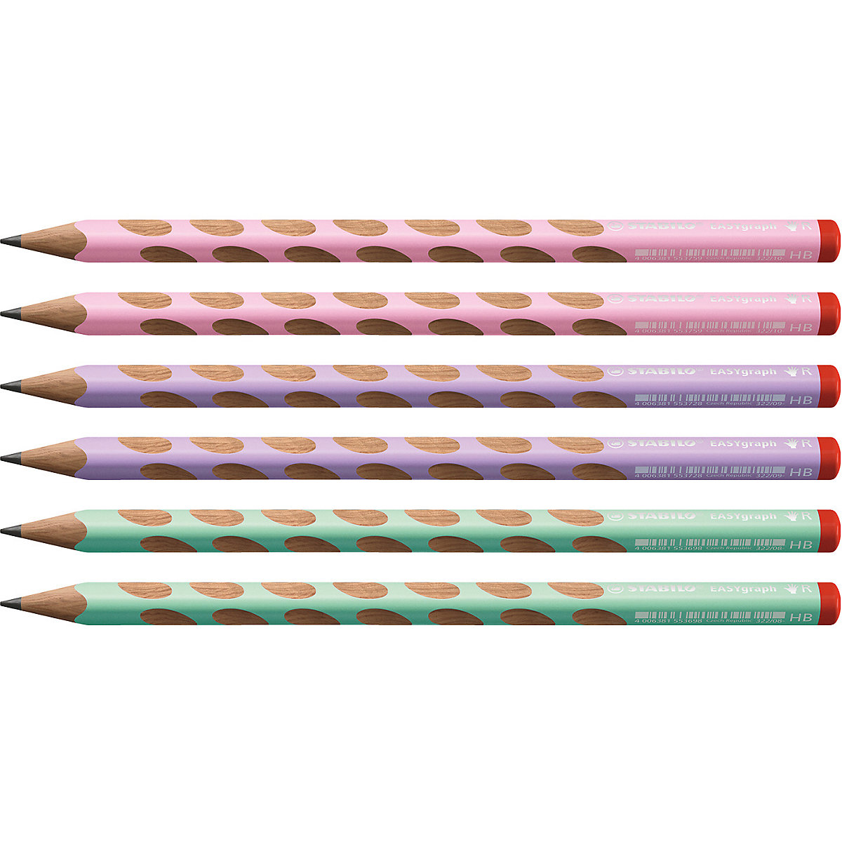 Bleistifte EASYgraph Pastel, Rechtshänder, Härtegrad HB, 6 Stück