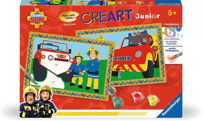 CreArt Feuerwehrmann Sam - Malen nach Zahlen für Kinder ab 5 Jahren