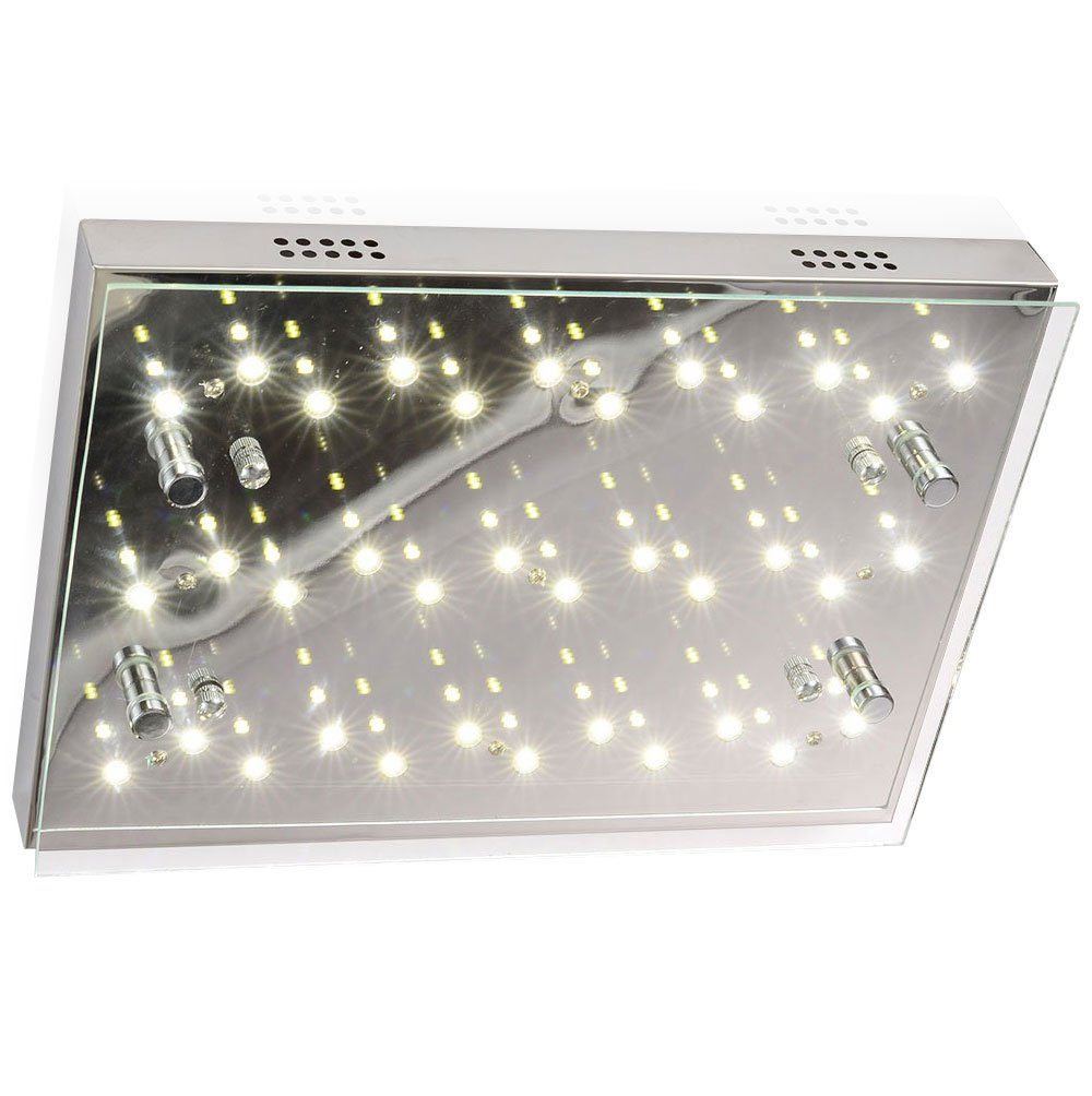Lewima LED Deckenleuchte Boomer, aus Glas und polierten Edelstahl flach 25x35cmx6cm 18W, Warmweiß, Silber, auch für Bad Zone 3