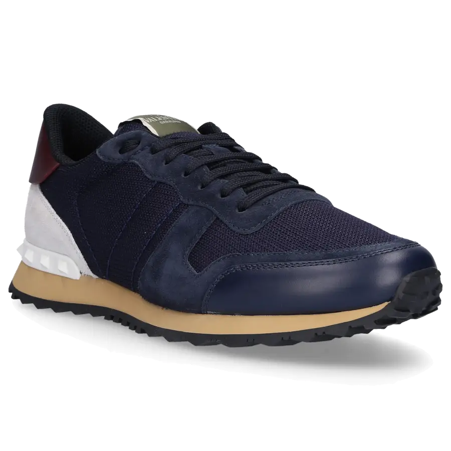 Sneaker low ROCKSTUD RUNNER Kalbsleder Nylon Logo Nieten dunkelblau - blau