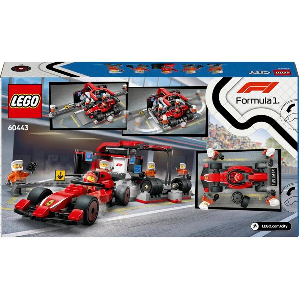 LEGO City 60443 F1 Pittkiállás és boxkiállás személyzete Ferrari autóval